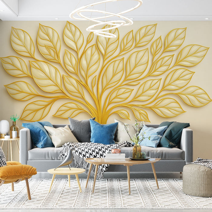 Papier peint arbre doré | Design élégant et raffiné