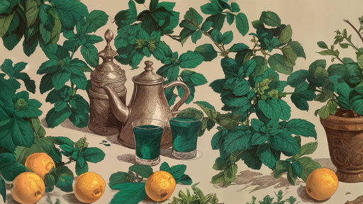 Papier peint thé à la menthe Design botanique rétro