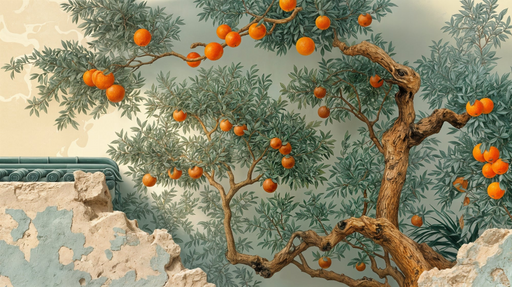 Papier peint oranger Décor mural méditerranéen