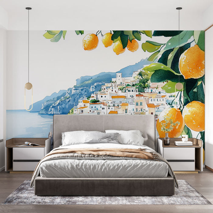 Papier peint paysage méditerranéen | Vue pittoresque avec citrons
