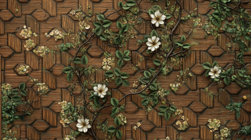 Papier peint floral Texture bois et fleurs