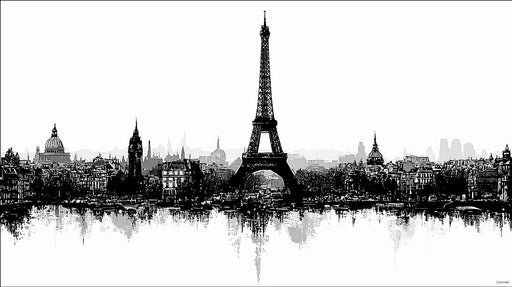 Papier peint Paris Silhouette de la ville en noir et blanc