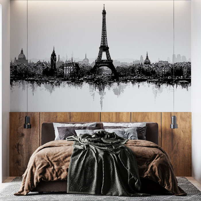 Papier peint Paris | Silhouette de la ville en noir et blanc