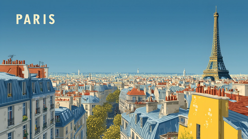 Papier peint Paris Illustration de la ville avec vue sur la Tour Eiffel