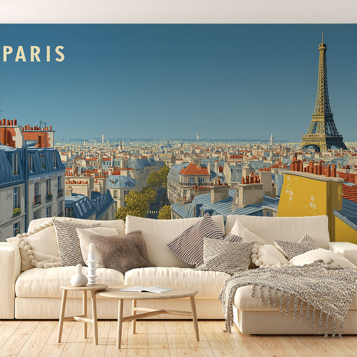 Papier peint Paris | Illustration de la ville avec vue sur la Tour Eiffel