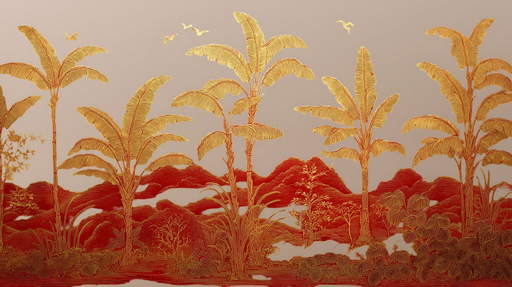 Papier peint palmier tropical Paysage exotique doré