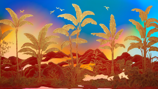 Papier peint tropical Vintage et coloré