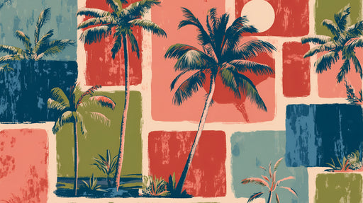 Papier peint tropical Palmiers colorés rétro