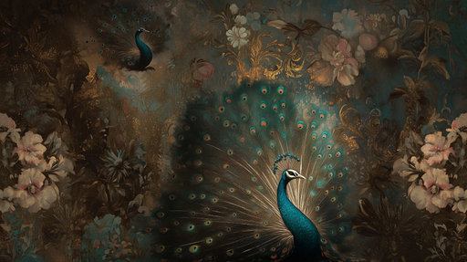 Papier peint paon Charme exotique et floral