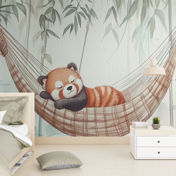 Papier peint animal mignon | Petit panda roux dans un hamac
