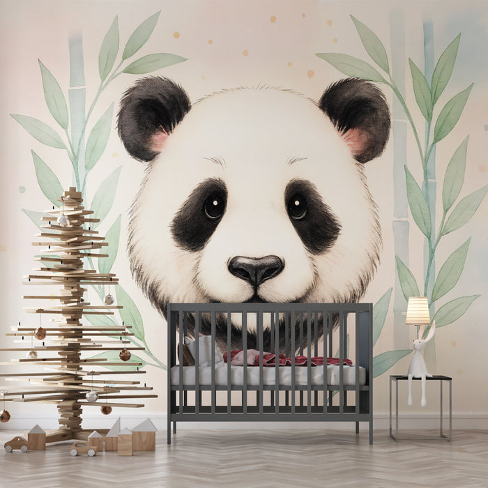Papier peint panda | Design illustré avec bambou