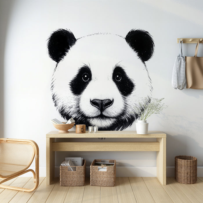 Papier peint panda | Design minimaliste en noir et blanc