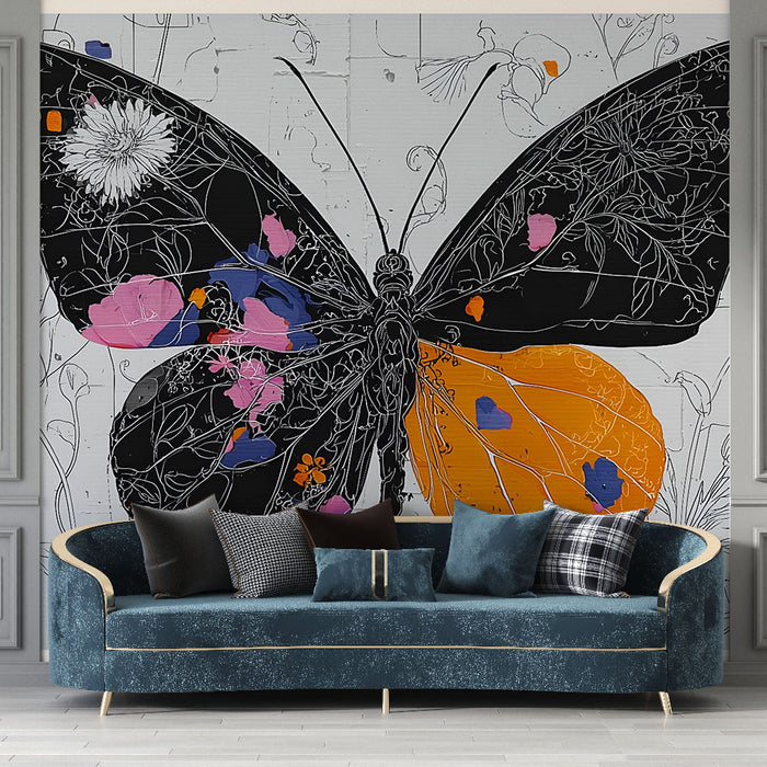 Papier peint papillon | Design floral et coloré