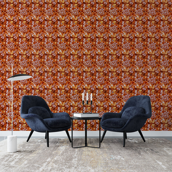 Papier peint abstrait | Motifs géométriques en rouge et orange