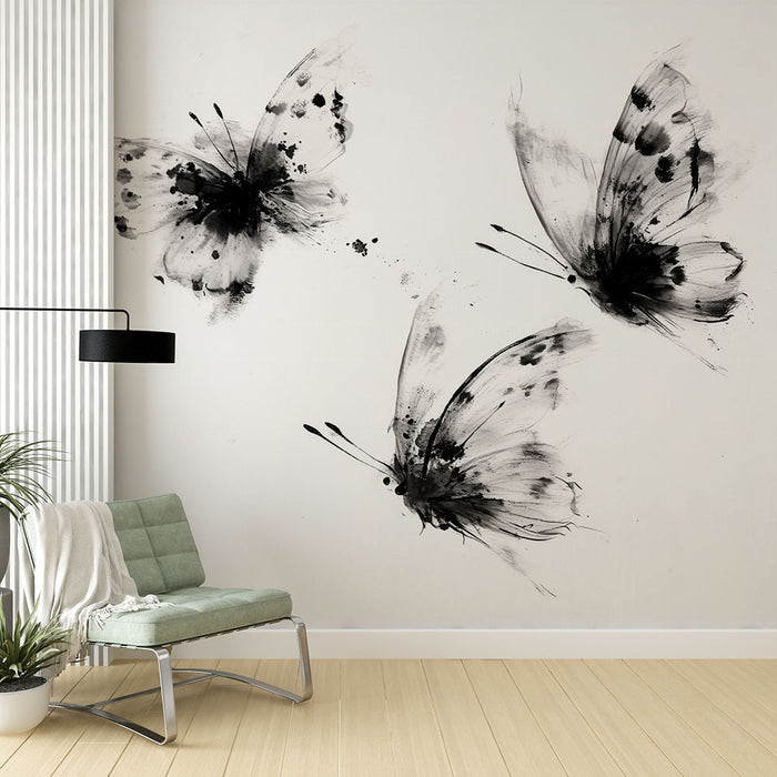 Papier peint papillons | Design artistique en noir et blanc