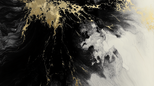 Papier peint abstrait Design fluide en noir, blanc et or