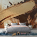 Papier peint abstrait design moderne avec des nuances de marron et beige pour chambre élégante