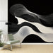 Papier peint abstrait design ondulé en noir et blanc pour salon moderne