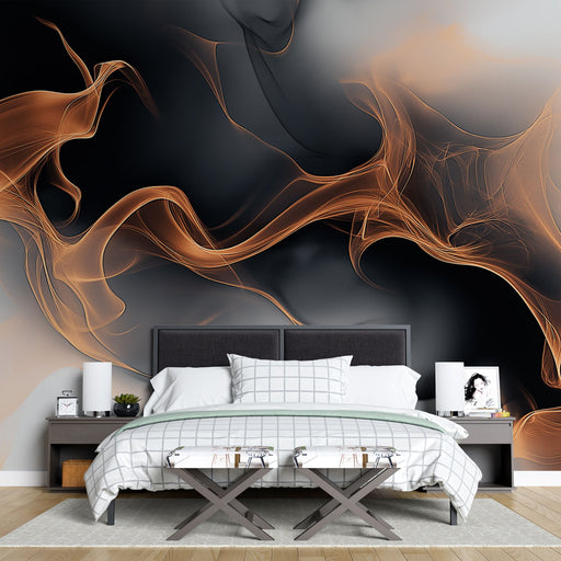Papier peint abstrait fluidité et chaleur des tons noirs et oranges pour chambre moderne