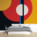 Papier peint abstrait avec formes géométriques vives sur fond noir pour chambre moderne