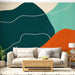 Papier peint abstrait avec formes organiques en couleurs vives pour salon moderne