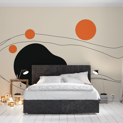 Papier peint abstrait minimaliste avec design géométrique et formes organiques pour chambre moderne