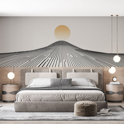 Papier peint abstrait montagne minimaliste avec coucher de soleil pour chambre moderne