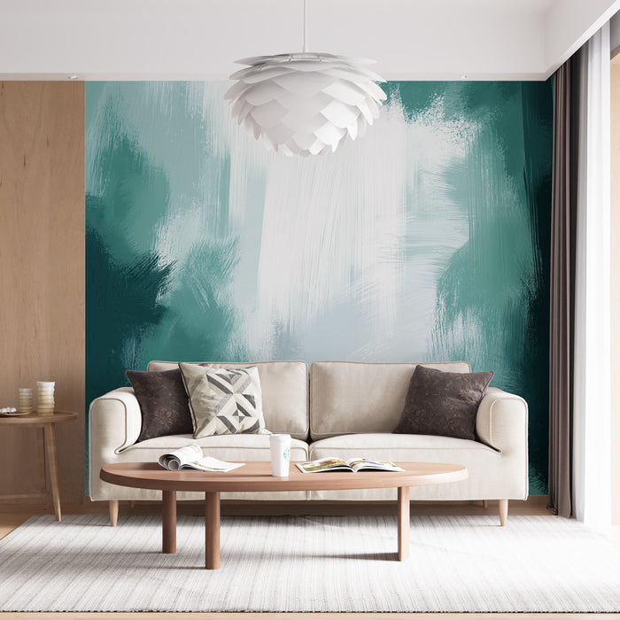 Papier peint abstrait vert et blanc avec motif flou pour salon moderne