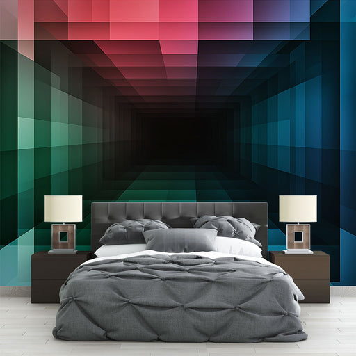 Papier peint abstrait avec motif géométrique en dégradé de couleurs vives pour chambre moderne
