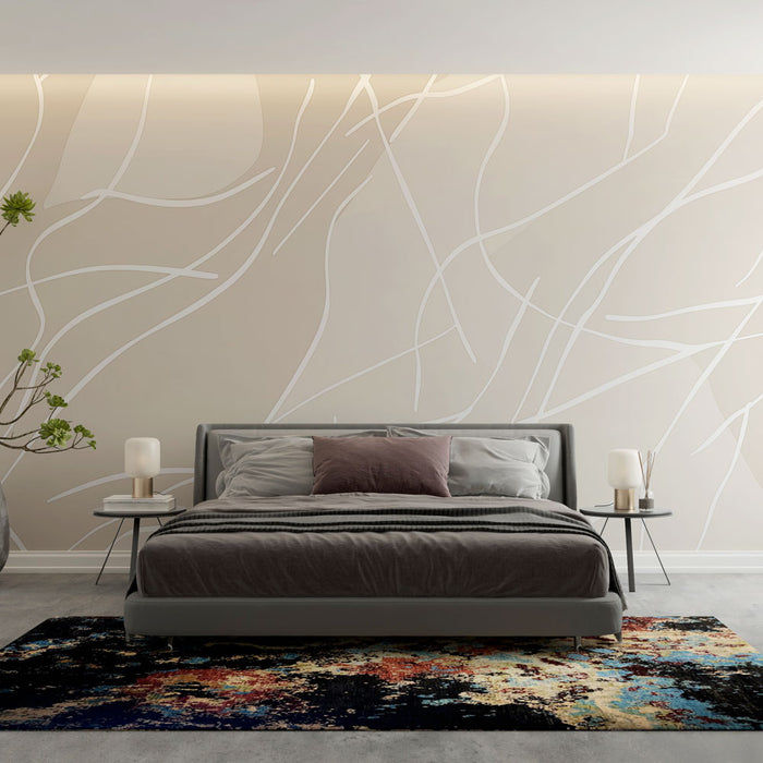 Papier peint abstrait avec motif ondulant sur fond beige clair pour chambre moderne