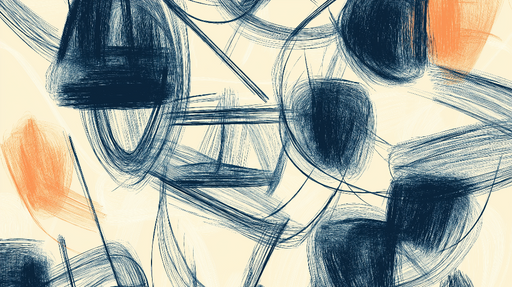 Papier peint abstrait Motifs artistiques en bleu et orange sur fond crème