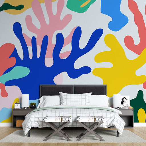 Papier peint abstrait coloré avec motifs inspirés des coraux pour chambre moderne.