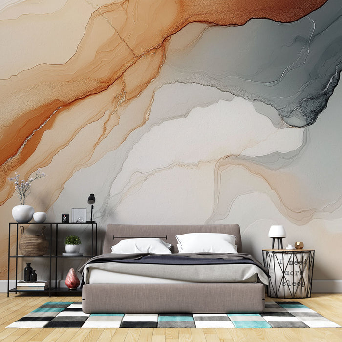 Papier peint abstrait | Motifs fluides dans des tons terreux et crème