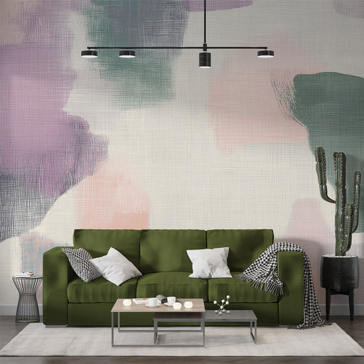 Papier peint abstrait avec motifs fluides pastel sur fond clair pour salon moderne.