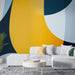 Papier peint abstrait avec motifs géométriques et couleurs vives pour salon moderne