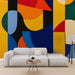 Papier peint abstrait avec motifs géométriques colorés et modernes pour salon contemporain