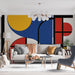 Papier peint abstrait avec motifs géométriques colorés sur fond clair pour salon moderne