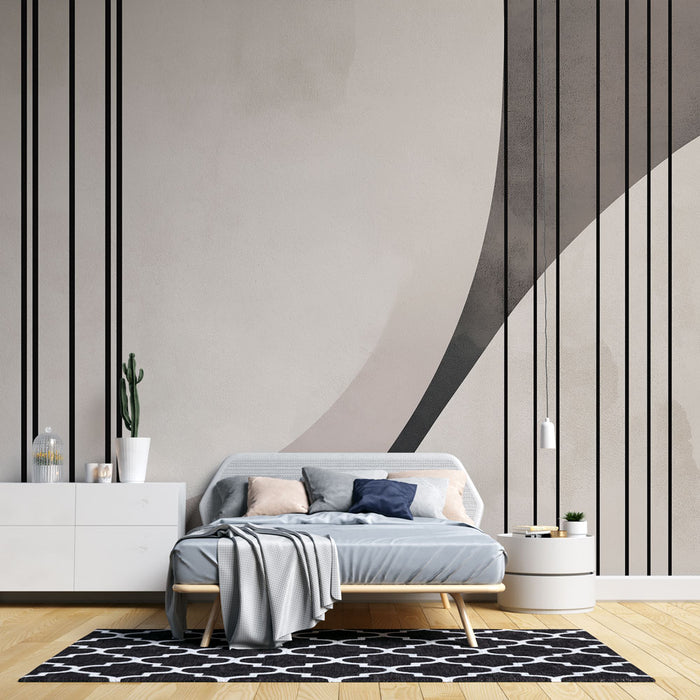 Papier peint abstrait avec motifs géométriques en noir et beige pour chambre moderne