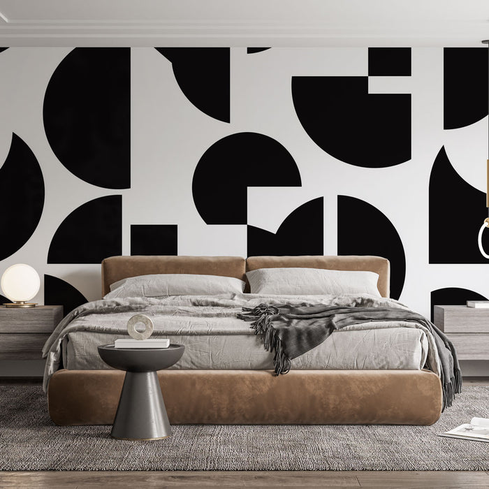 Papier peint abstrait noir et blanc avec motifs géométriques pour chambre moderne