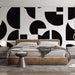 Papier peint abstrait noir et blanc avec motifs géométriques pour chambre moderne