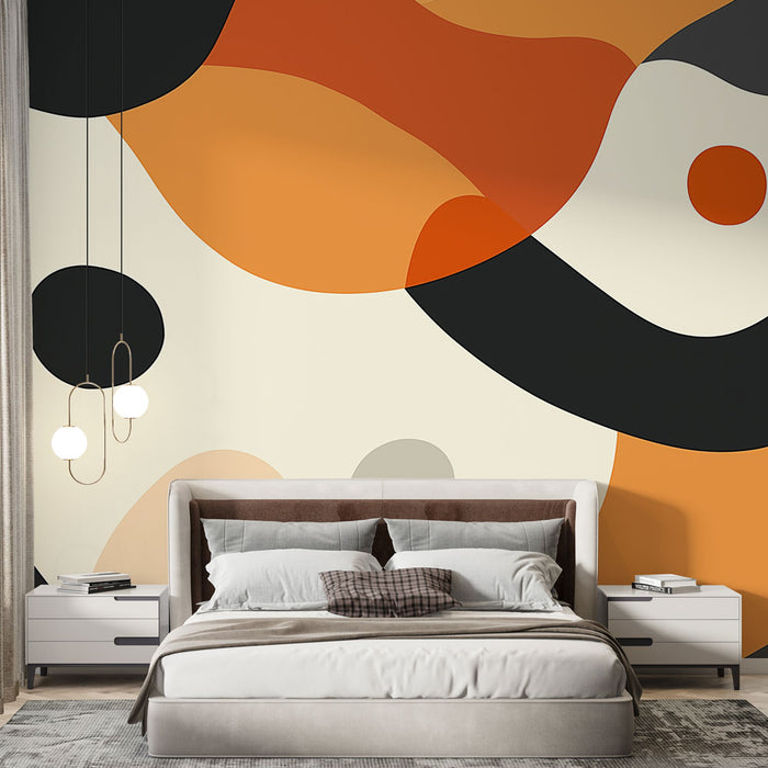 Papier peint abstrait avec motifs ondulés aux teintes chaudes et froides pour chambre moderne