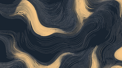 Papier peint abstrait Motifs ondulés en doré et bleu profond