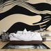 Papier peint abstrait noir et beige avec motifs ondulés pour chambre moderne