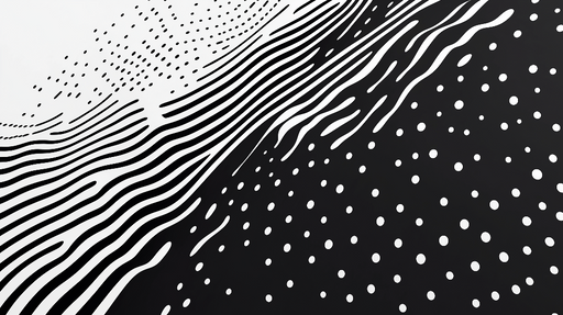 Papier peint abstrait Motifs ondulés et points contrastés en noir et blanc