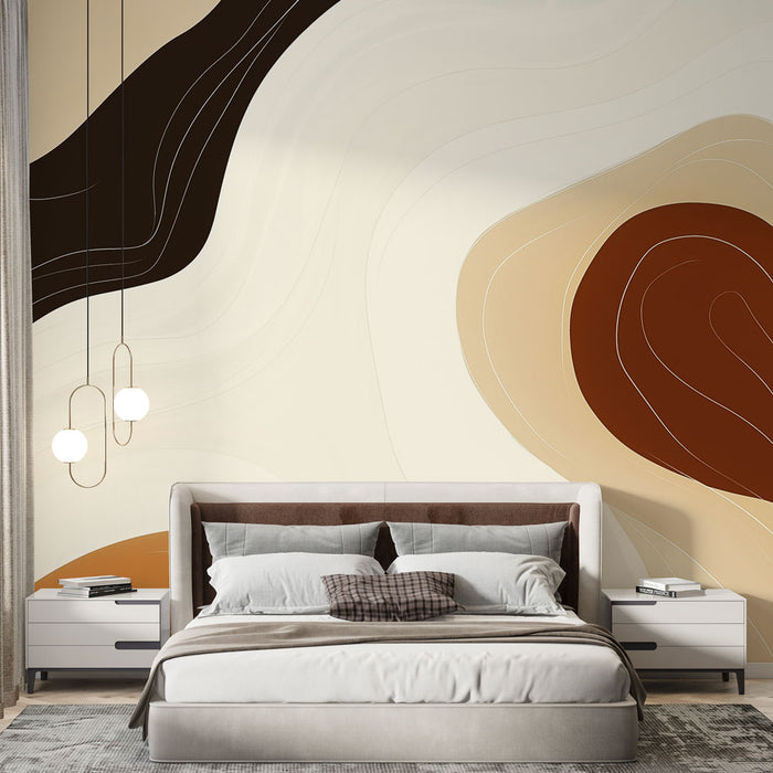 Papier peint abstrait avec motifs organiques aux tons terreux pour chambre moderne
