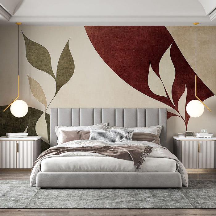 Papier peint abstrait avec motifs organiques en couleurs terreuses pour chambre moderne