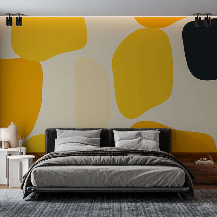 Papier peint abstrait | Motifs organiques en jaune et noir