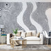 Papier peint abstrait avec motifs organiques en points noirs et blancs pour salon moderne