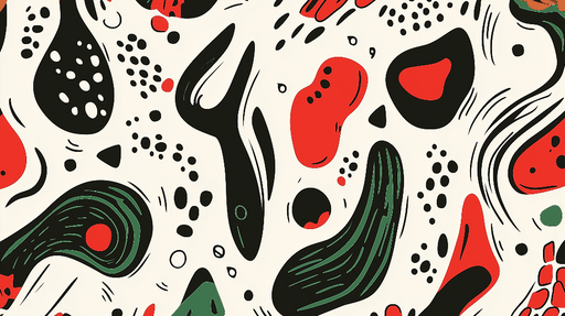 Papier peint abstrait Motifs organiques en rouge, noir et vert