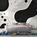 Papier peint abstrait noir et blanc avec motifs fluides et textures variées pour chambre moderne